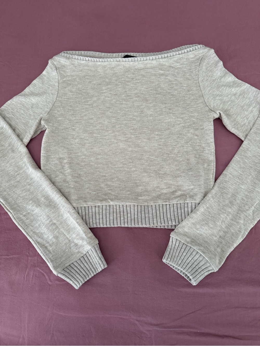 Zara Knit Boat Neck Cropped Beige Oatmeal Long Sleeve Sweater Size S